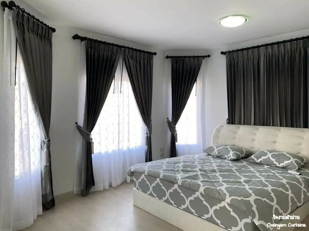 blackout curtain and made to measure sheer curtains with black rod for bedroom by curtains abu dhabi